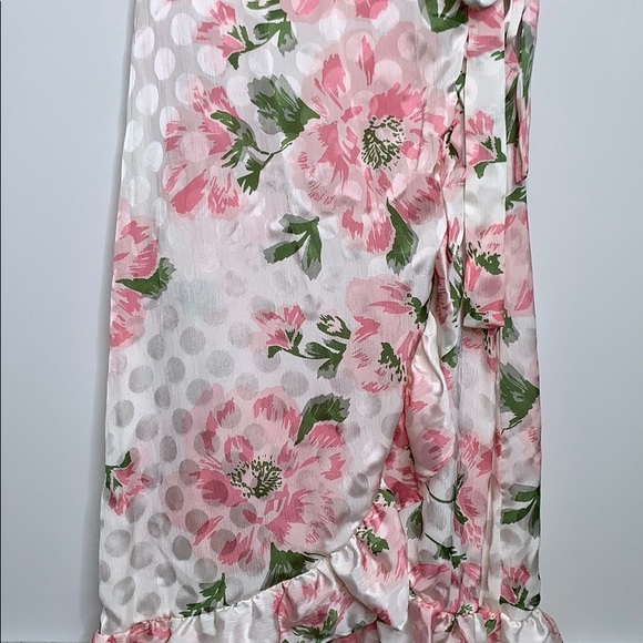 NWTs MELLODAY Floral Pink Wrap Ruffle Dot Dress - Picture 8 of 13